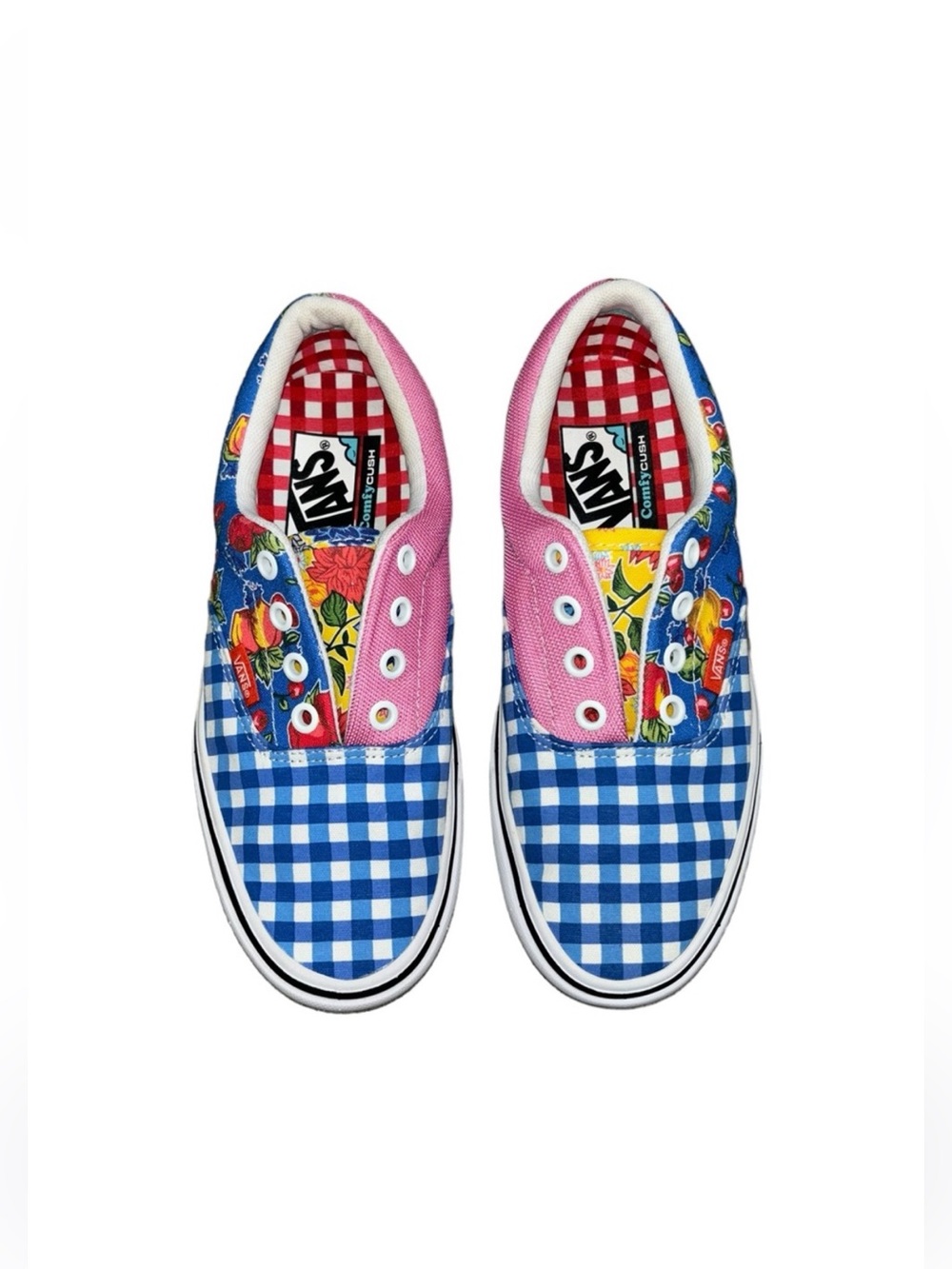 NWOT Vans Floral Sneakers Comfy Cush 5.5 Pink Blue Gingham